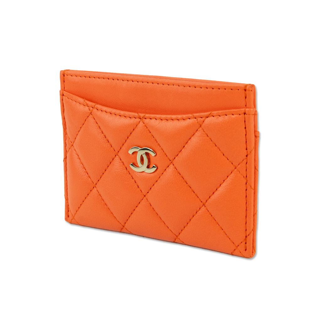 Chanel 2019 Caviar Quilted Orange Leather Card Holder