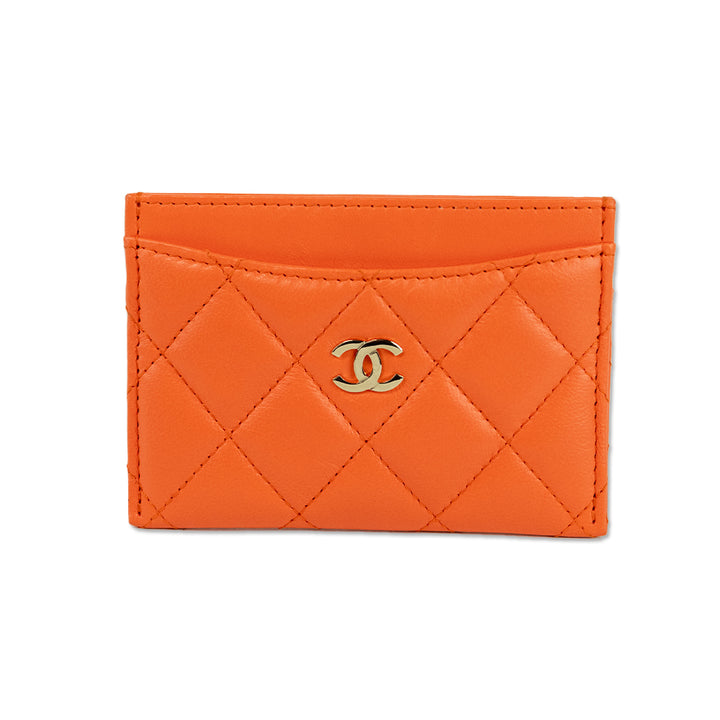 Chanel 2019 Caviar Quilted Orange Leather Card Holder