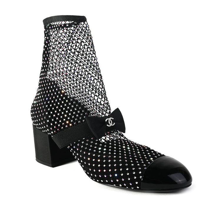 Chanel 2023 Crystal CC Bow Sock Boots