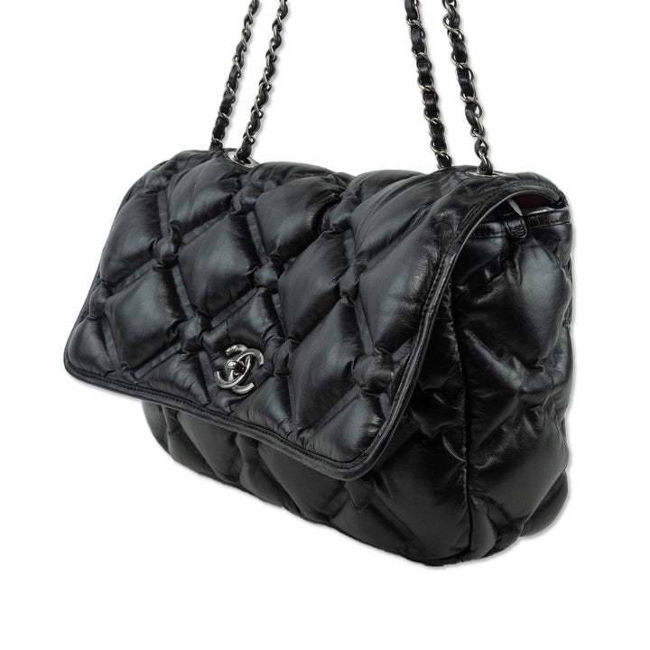 Chanel Black Puffy Bubble Quilt Leather Flap Bag