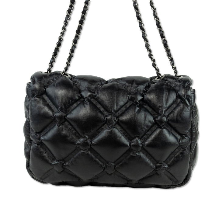 Chanel Black Puffy Bubble Quilt Leather Flap Bag