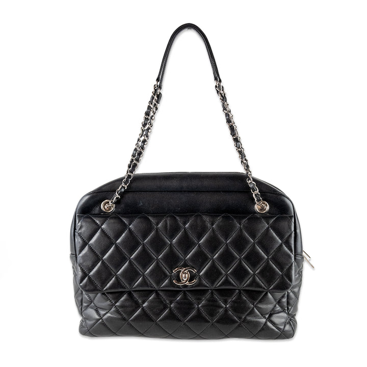 Chanel Black Quilted CC Flap Bowler Bag