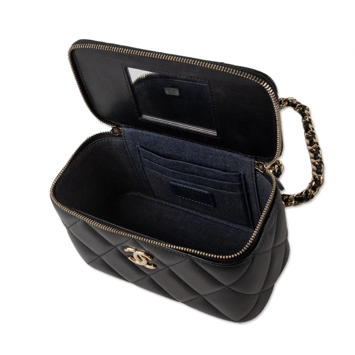 Chanel Black Quilted Leather Vanity Crossbody with Chain Strap