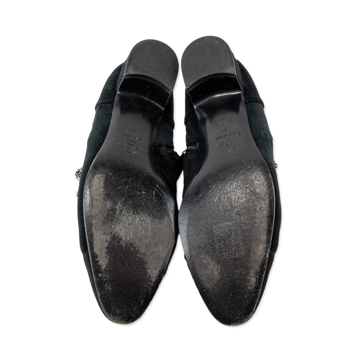 Chanel Black Suede Pointed Toe Loafers with Silver Charms