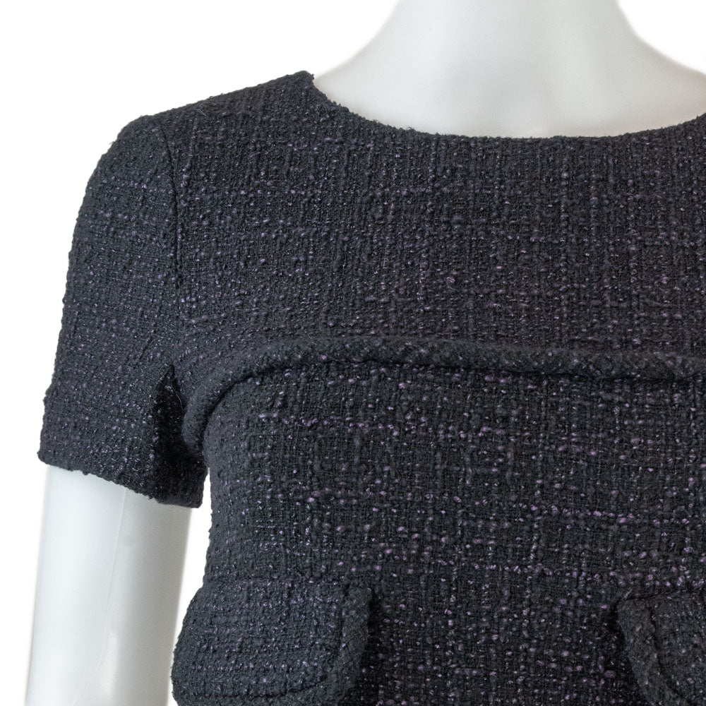 Chanel Black and Purple Tweed A Line Midi Dress