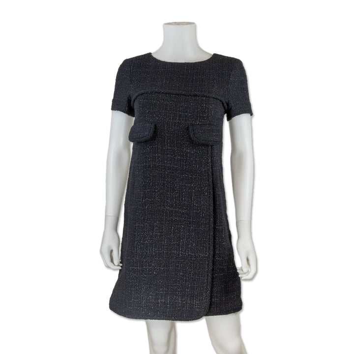 Chanel Black and Purple Tweed A Line Midi Dress