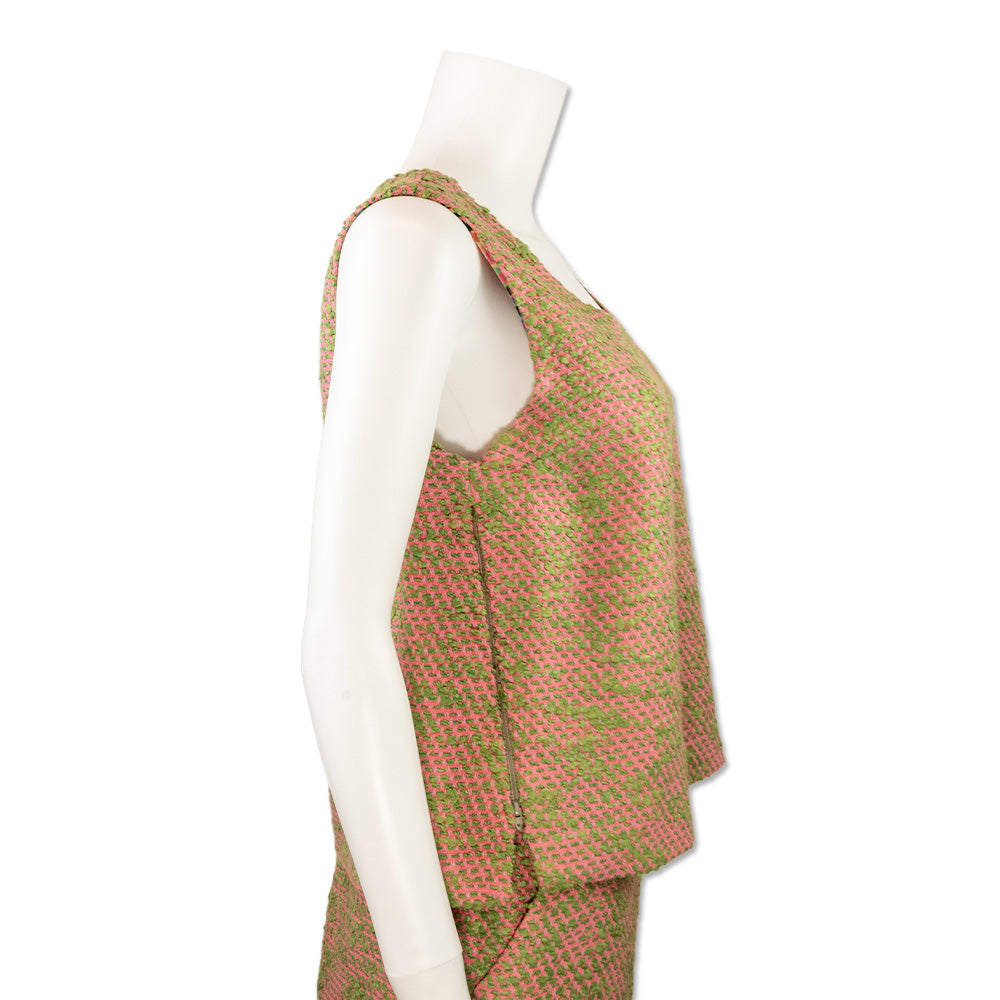 Chanel Pink and Greed Tweed Sleeveless Top with Silk Multicolor Lining