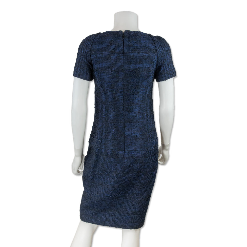 Chanel Blue and Black Tweed Shift Dress with Cross Pattern