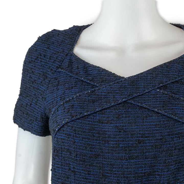 Chanel Blue and Black Tweed Shift Dress with Cross Pattern