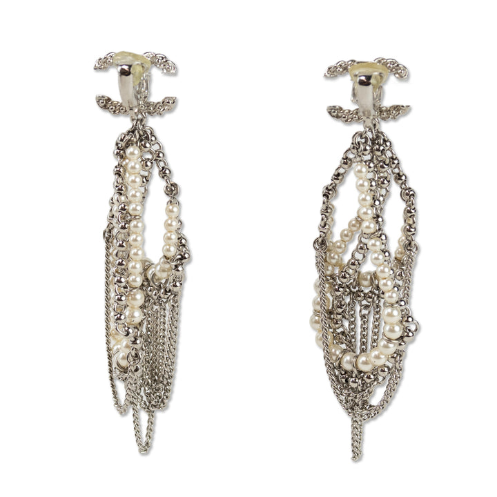 Chanel CC Pearl Chain Link Chandelier Earrings