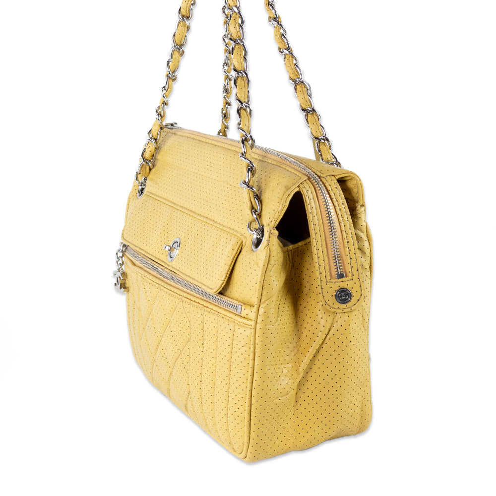 Chanel Calfskin Perforated 50
s Satchel Yellow