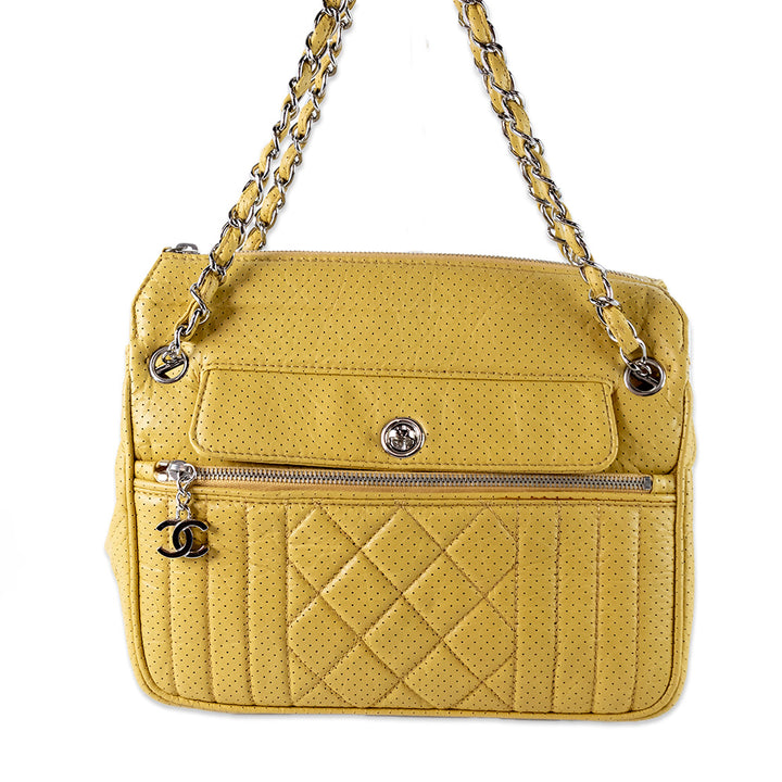 Chanel Calfskin Perforated 50
s Satchel Yellow