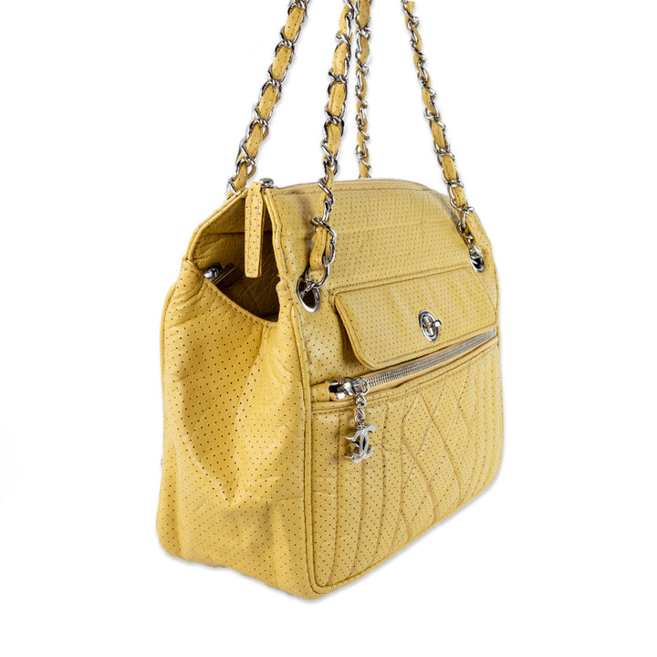 Chanel Calfskin Perforated 50
s Satchel Yellow