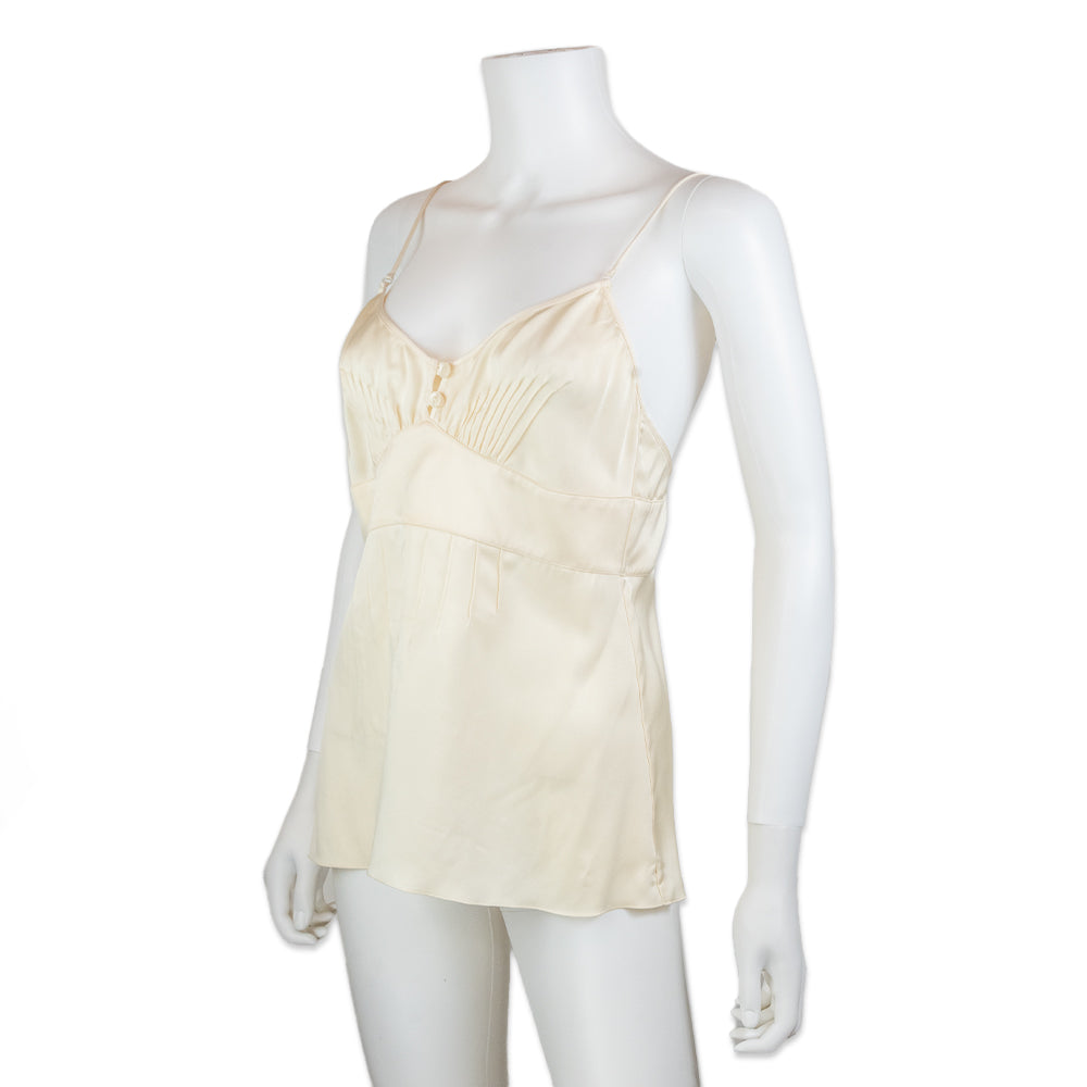 Chanel Cream Silk Pleated Tank Top