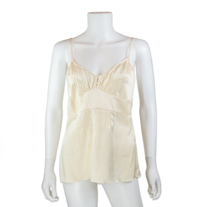 Chanel Cream Silk Pleated Tank Top