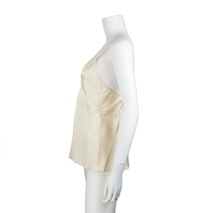 Chanel Cream Silk Pleated Tank Top