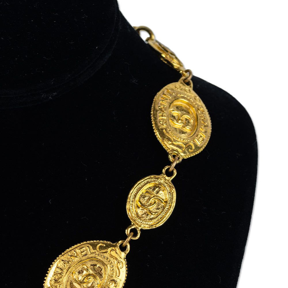 Chanel Gold Oval CC Medallion Short Necklace