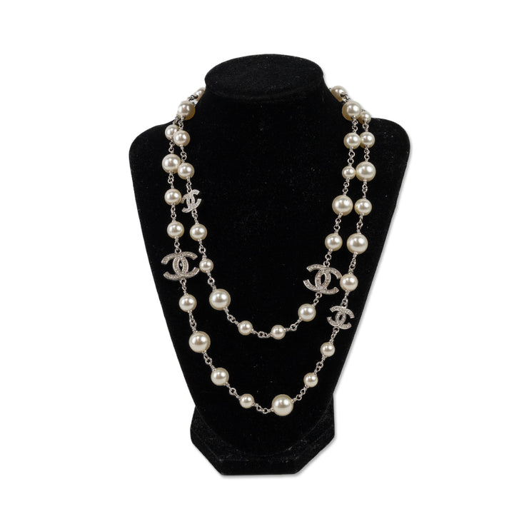 Chanel Graduated Pearl Crystal CC Long Necklace