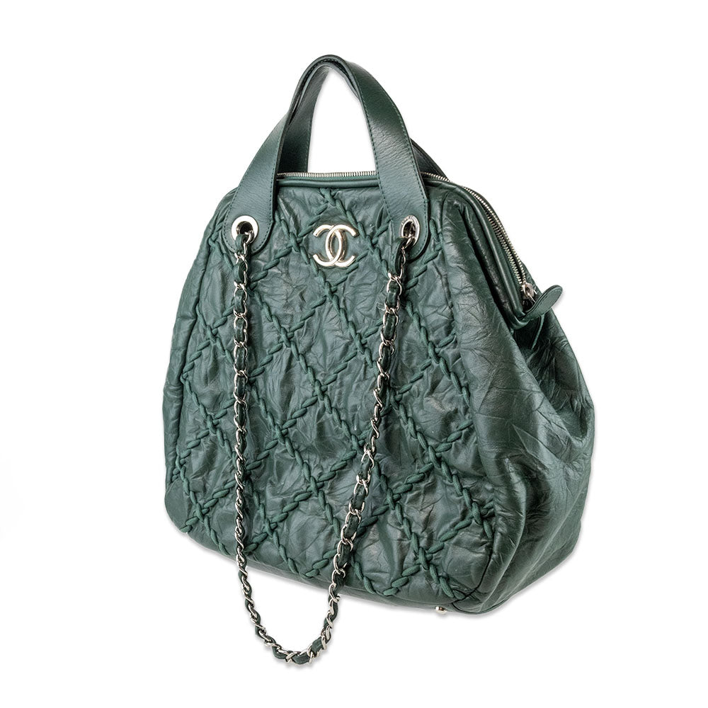 Chanel Green Quilted Crinkled Leather Ultra Stitch Satchel