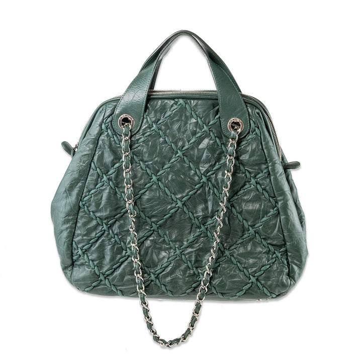 Chanel Green Quilted Crinkled Leather Ultra Stitch Satchel