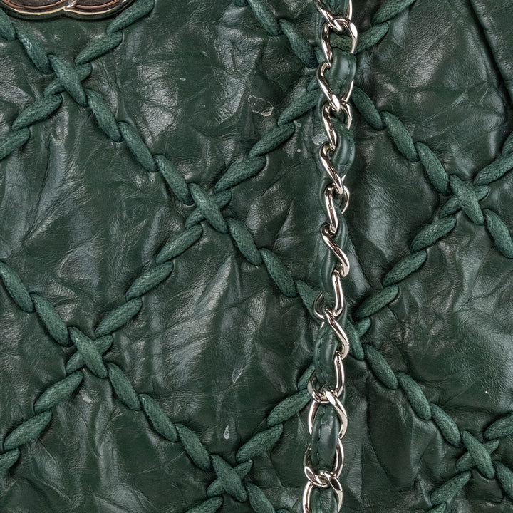 Chanel Green Quilted Crinkled Leather Ultra Stitch Satchel