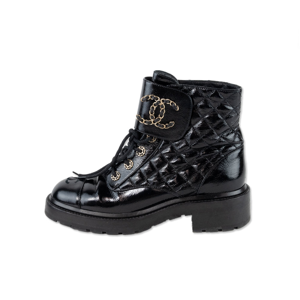 Chanel Interlocking CC Logo Leather Combat Boots