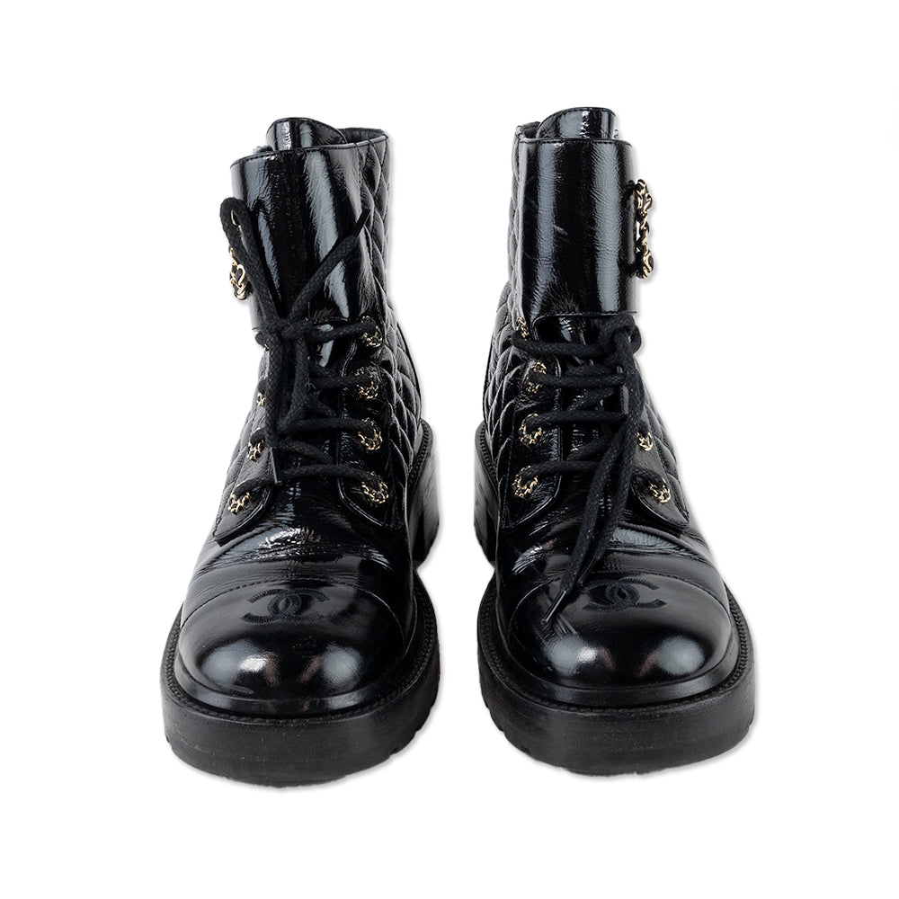 Chanel Interlocking CC Logo Leather Combat Boots