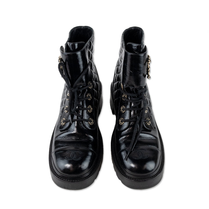 Chanel Interlocking CC Logo Leather Combat Boots