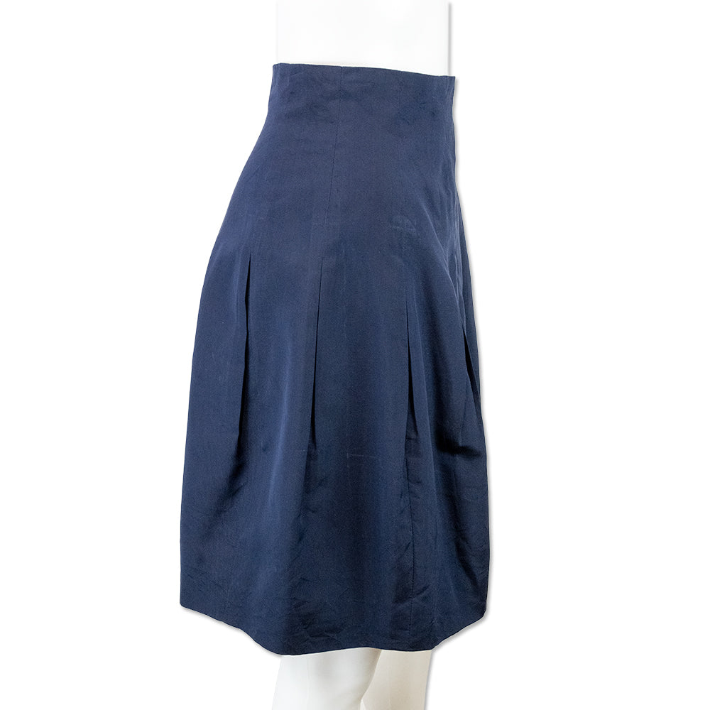 Chanel Mid Rise Navy Pleated Midi Skirt