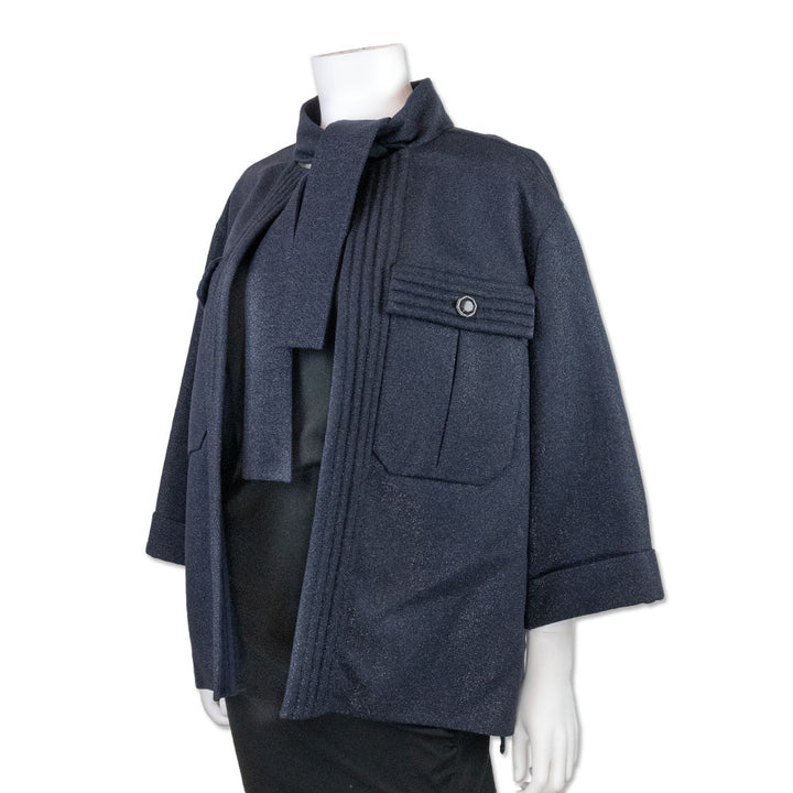 Chanel Navy Blue 3/4 Sleeve Jacket with Oversized Front Pockets