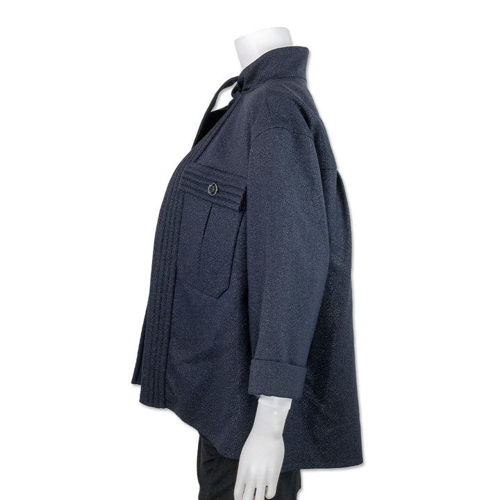 Chanel Navy Blue 3/4 Sleeve Jacket with Oversized Front Pockets