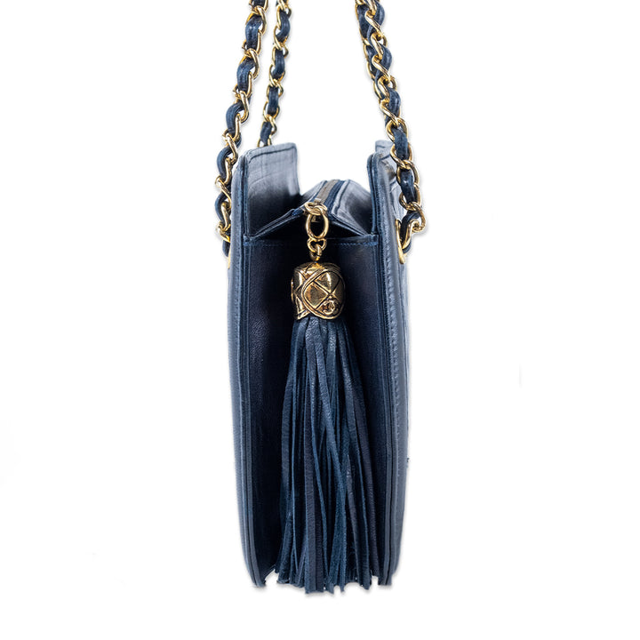 Chanel Navy Quilted Shoulder Bag with Tassels