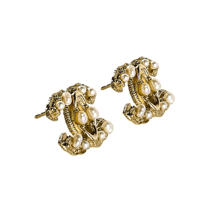 Chanel Pearl 
Gold Interlocking CC Post Earrings