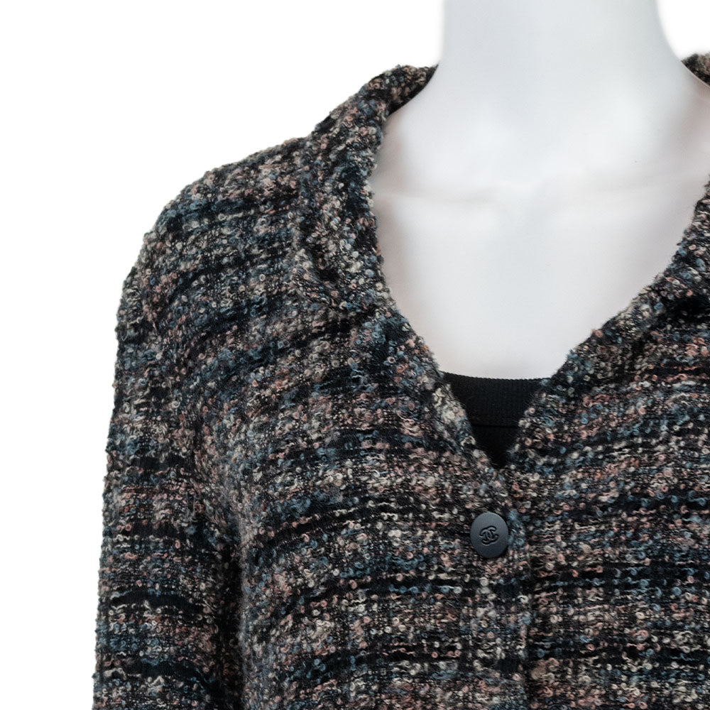 Chanel Pink and Blue Tweed Button Down Cardigan