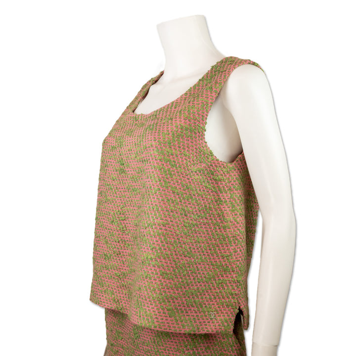 Chanel Pink and Greed Tweed Sleeveless Top with Silk Multicolor Lining