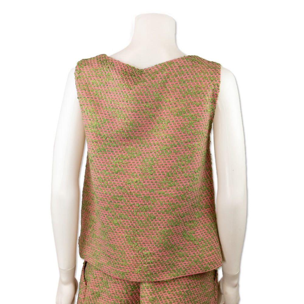 Chanel Pink and Greed Tweed Sleeveless Top with Silk Multicolor Lining