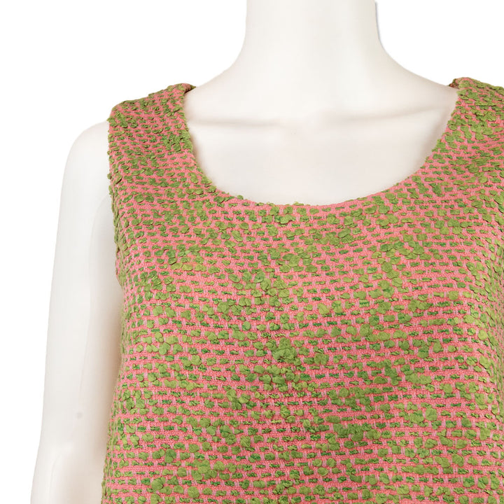 Chanel Pink and Greed Tweed Sleeveless Top with Silk Multicolor Lining