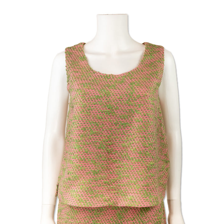 Chanel Pink and Greed Tweed Sleeveless Top with Silk Multicolor Lining