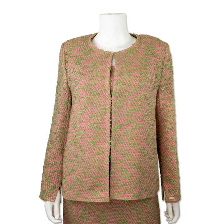 Chanel Pink and Green Tweed Jacket with Multicolor Silk Lining