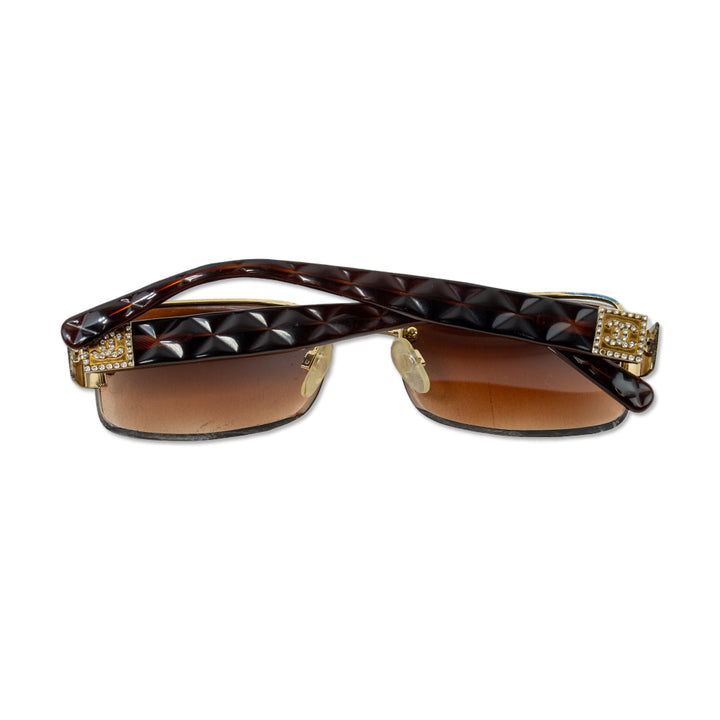 Chanel Gold Prescription Half-Rimmed Rectangle Sunglasses