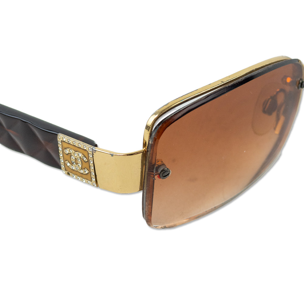 Chanel Gold Prescription Half-Rimmed Rectangle Sunglasses