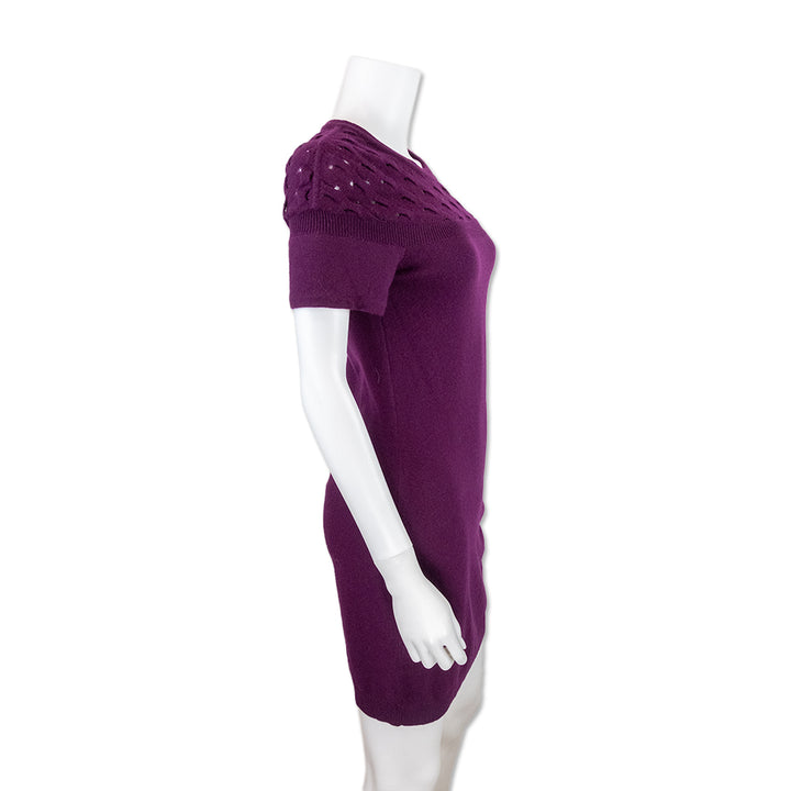 Chanel Purple Cashmere Knit Short Sleeve Midi Dress