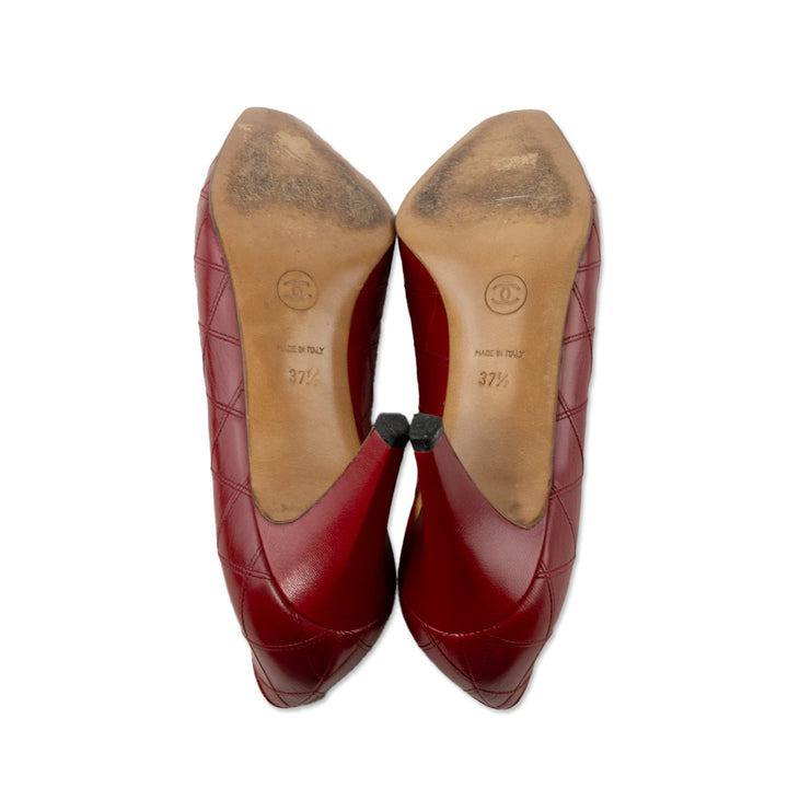 Chanel Red Leather Leather Square Toe Heels