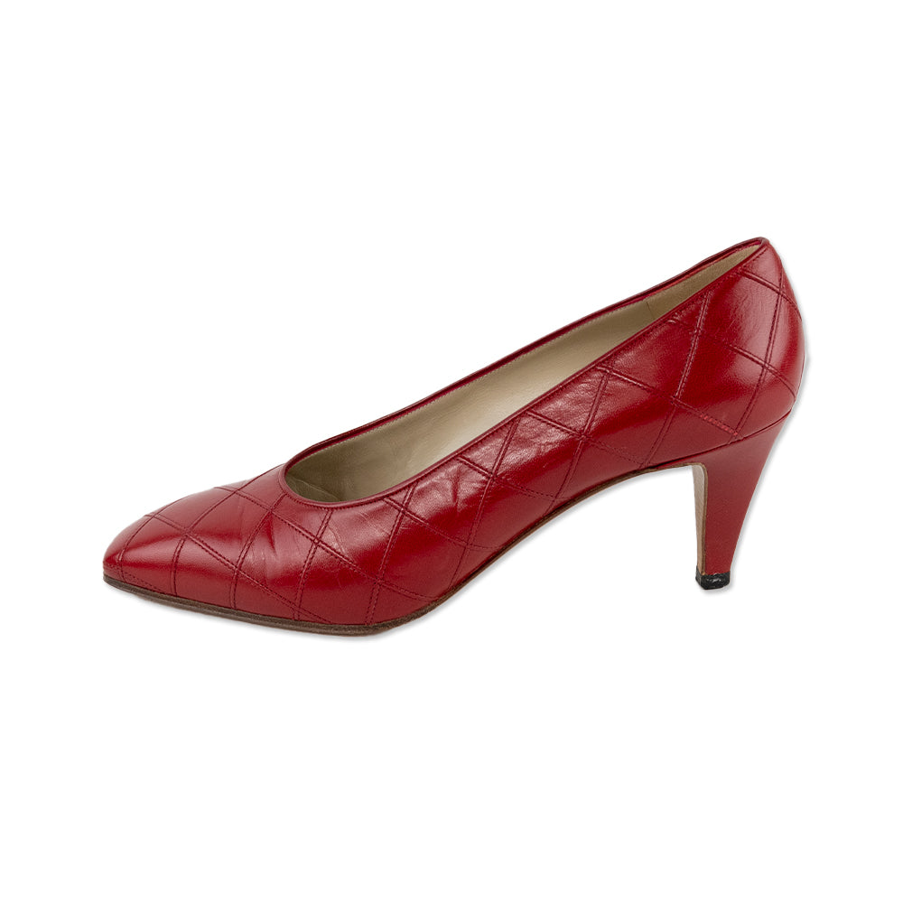 Chanel Red Leather Leather Square Toe Heels