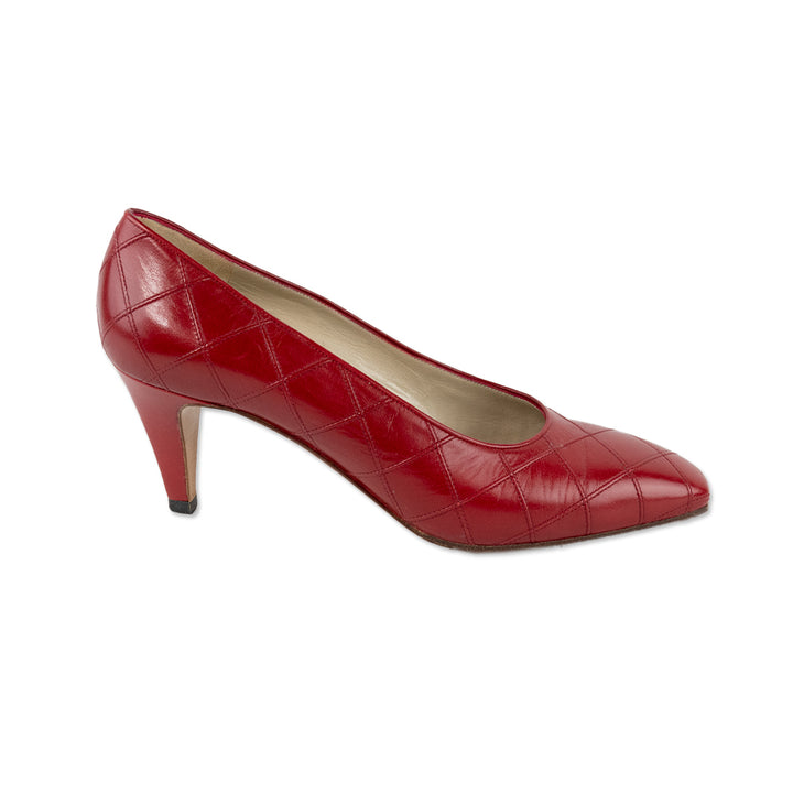 Chanel Red Leather Leather Square Toe Heels