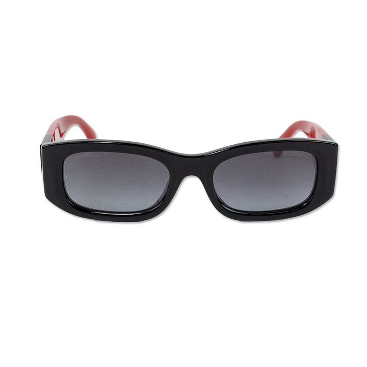 Chanel Red and Black Interlocking CC Rectangle Sunglasses