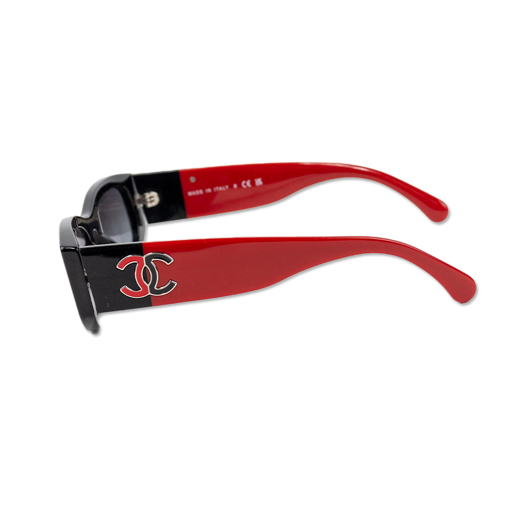 Chanel Red and Black Interlocking CC Rectangle Sunglasses