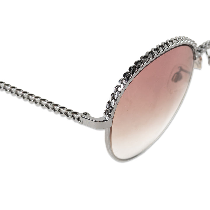 Chanel Silver Chain Accented Round Prescription Eye Glasses