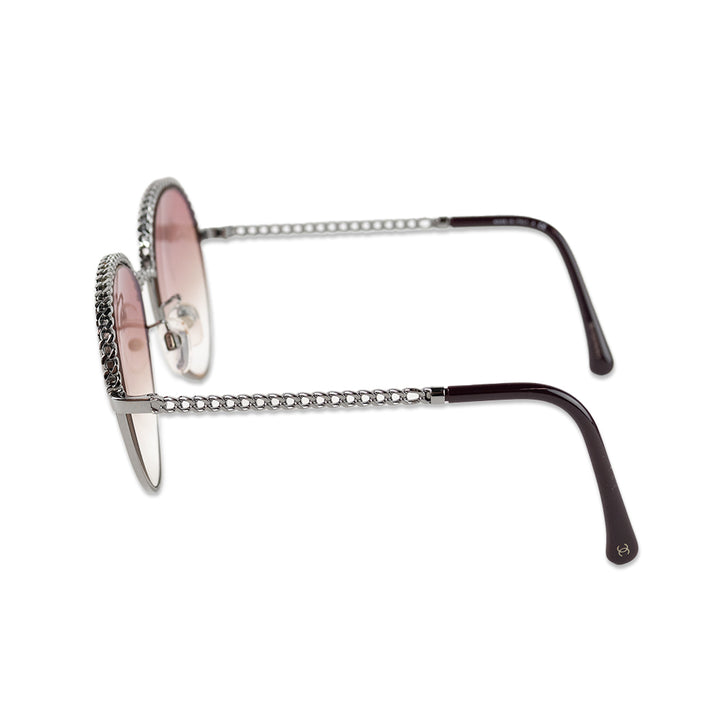 Chanel Silver Chain Accented Round Prescription Eye Glasses