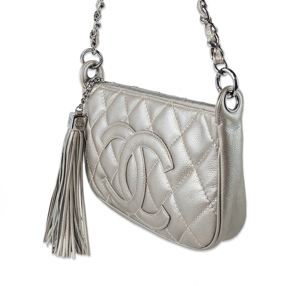 Chanel Silver Metallic Timeless CC Pochette